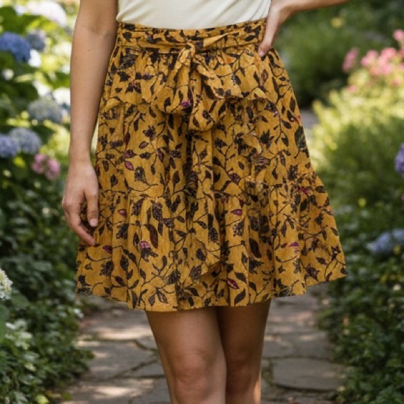 Ulla Johnson Zea Ruffle Belted Mini Silk Blend Fully Lined Floral Skirt SZ 2 - Picture 3 of 8